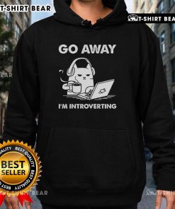 Official Go Away I'm Introverting Hoodie in navy blue, featuring bold white text, perfect for introverts and cozy lounging.