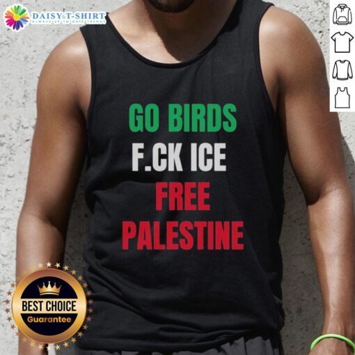 Official Go Birds F.C.K. Ice Free Palestine shirt worn by Hannah Einbinder, stylish Emmy tank top design.