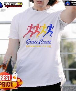 Alt Text: Official Grace Court Running Club T-Shirt featuring a vibrant design and logo, perfect for running enthusiasts.