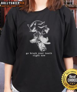 Official Hedgehog Go Brush Your Teeth Right Now Ladies Tee featuring a cute hedgehog design and playful text.