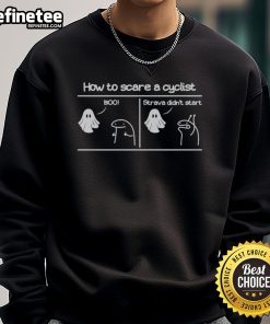 Alt Text: Official Horror Story sweatshirt featuring 'How to Scare a Cyclist' design, perfect for Strava fans and Halloween fun.
