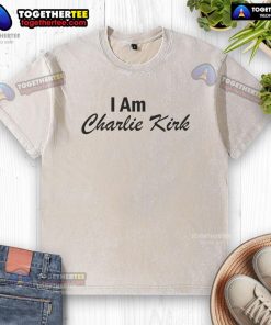 Official I Am Charlie Kirk washed t-shirt featuring a bold design and soft fabric for casual wear.
