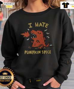 Official I Hate Pumpkin Spice Sweatshirt in black, featuring bold white text, perfect for fall fashion enthusiasts.