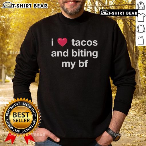 Official I Love Tacos sweatshirt featuring fun design, perfect for taco lovers and cozy casual wear.