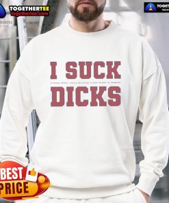 Alt Text: Funny sweatshirt for fantasy football losers: 'I Suck Duck at Fantasy Football' worn by a player who came in last.