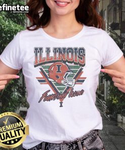 Alt Text: Vintage Illinois Fighting Illini triangle ladies tee featuring the team's logo and vibrant colors for stylish fans.