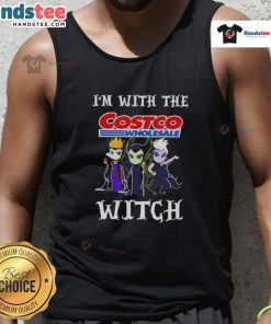 Official 'I'm With The Costco Wholesale Witch' Halloween tank top featuring a fun villain design for spooky celebrations.