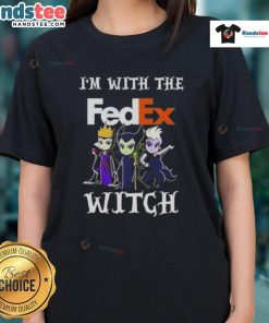 Official 'I'm With The FedEx Witch' Halloween Ladies Tee featuring a fun design for festive celebrations.