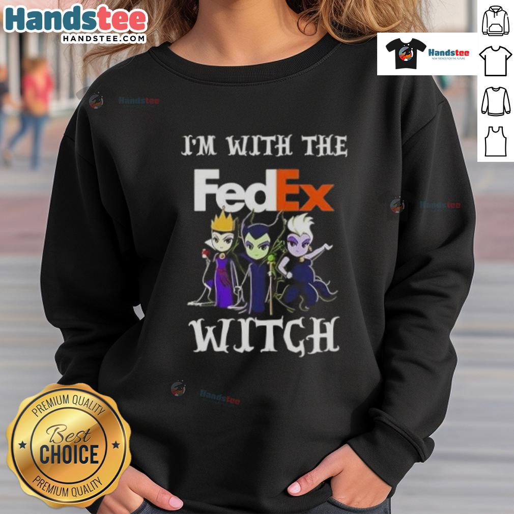 Official I'M With The Fedex Witch Villains Halloween Sweatshirt Official 'I'm With The FedEx Witch' Halloween sweatshirt featuring a spooky design perfect for villain-themed costumes.