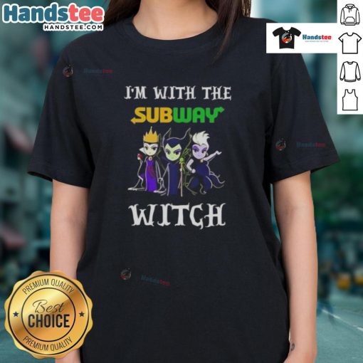 Official I'm With The Subway Witch Villains Halloween Ladies Tee featuring a spooky design perfect for Halloween celebrations.