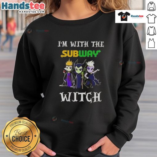 Alt Text: Official I'm With The Subway Witch Villains Halloween Sweatshirt featuring a spooky design perfect for Halloween festivities.