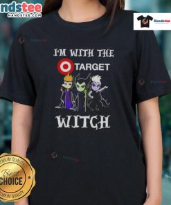 Official I'm With The Target Witch Villains Halloween Ladies Tee featuring spooky graphics for festive style.