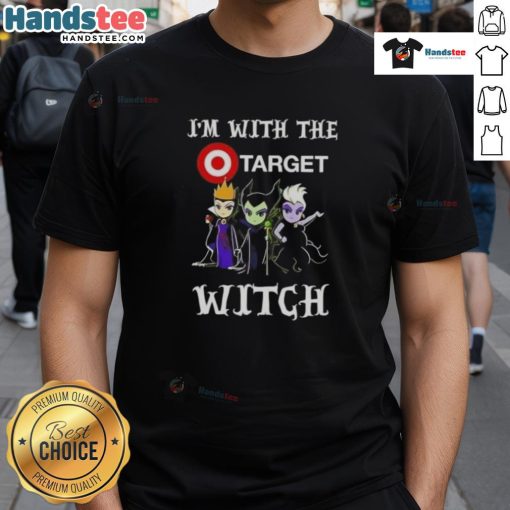 Official I'M With The Target Witch Villains Halloween T-Shirt featuring a spooky design perfect for Halloween celebrations.