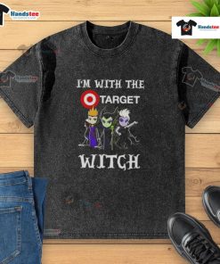 Alt Text: Official I'm With The Target Witch Villains Halloween washed t-shirt featuring a spooky graphic design.