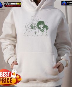 Official Inuyasha You Never Forget Your First OTP Hoodie featuring iconic anime characters for fans and collectors.