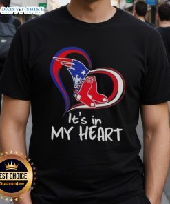 Alt Text: Official It'S In My Heart England Patriots and Boston Red Sox T-shirt featuring team logos and vibrant colors.