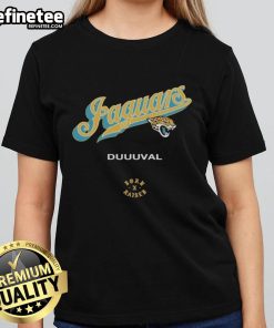 Official Jacksonville Jaguars Born x Raised Duuuval Ladies Tee featuring team colors and logo for women fans.