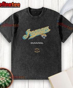Alt Text: Official Jacksonville Jaguars Born x Raised Duuuval washed T-shirt featuring team colors and logo, perfect for fans.
