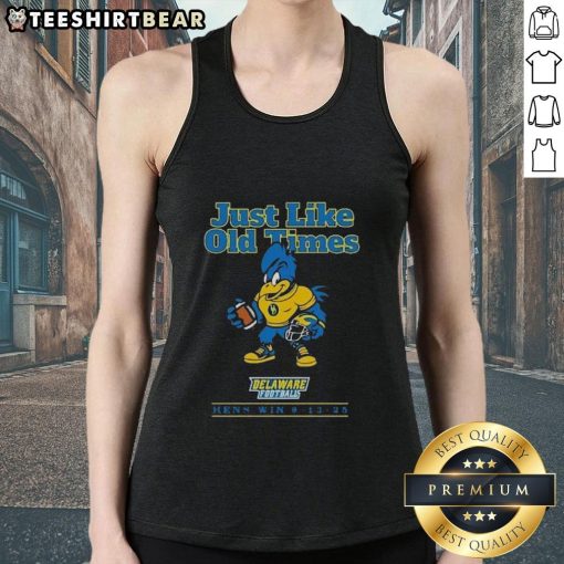 Delaware Football Hens win against Connecticut, featuring a tank top celebrating 'Just Like Old Times' on 09-13-2025.