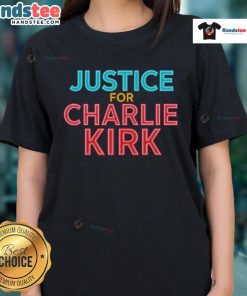 Official Justice For Charlie Kirk Pray Tribute Ladies Tee featuring a stylish design and supportive message for Charlie Kirk.