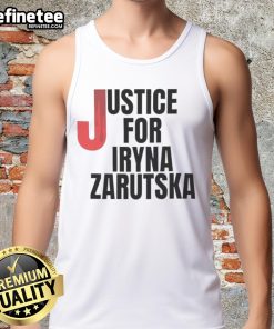 Official Justice for Iryna Zarutska tank top design featuring bold graphics and a message of support for justice.