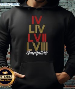 Alt Text: Official Kansas City Chiefs LVIII Stack hoodie showcasing team colors and logo, perfect for football fans.