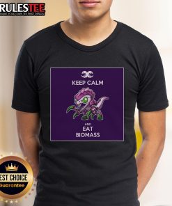 Official Keep Calm And Eat Biomass T-Shirt featuring a bold design promoting sustainable living and biomass awareness.