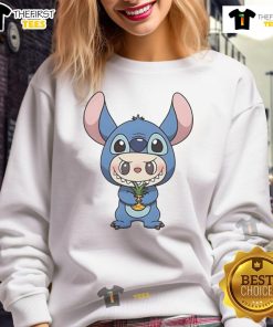 Official Labubu wearing Lilo and Stitch costume, holding a pineapple sweatshirt, perfect for Disney fans.