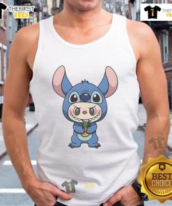 Official Labubu wearing Lilo and Stitch costume, holding a pineapple tank top, perfect for fans of Disney and Hawaiian themes.