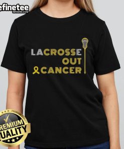 Official Lacrosse Out Cancer Awareness Ladies Tee featuring a vibrant design promoting cancer awareness in sports.