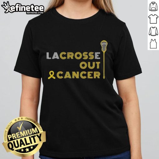 Official Lacrosse Out Cancer Awareness Ladies Tee featuring a vibrant design promoting cancer awareness in sports.