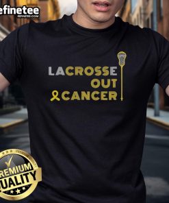 Official Lacrosse Out Cancer Awareness T-Shirt featuring a bold design supporting cancer awareness in lacrosse.