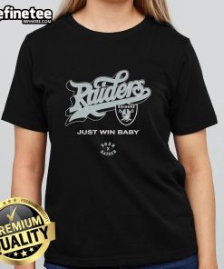 Official Las Vegas Raiders Born x Raised Just Win Baby ladies tee in black featuring team logo and stylish design.
