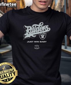 Official Las Vegas Raiders Born X Raised 'Just Win Baby' T-Shirt showcasing team spirit and pride in black and silver colors.