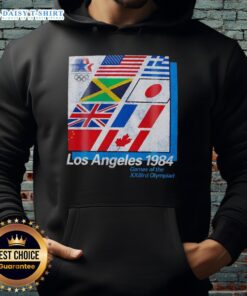 Vintage hoodie featuring flags from the Official Los Angeles 1984 Games of the XXIIIrd Olympiad, perfect for collectors.