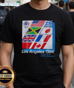 Vintage T-shirt featuring flags from the Official Los Angeles 1984 Games of the XXIIIrd Olympiad design.