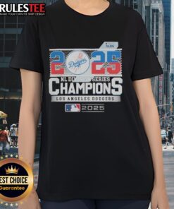 Official Los Angeles Dodgers 2025 NL Division Series Champions ladies tee featuring team colors and logo.