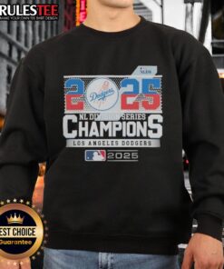 Official Los Angeles Dodgers 2025 NL Division Series Champions sweatshirt featuring team colors and logo.