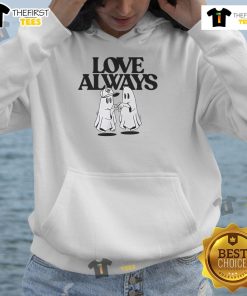 Alt Text: Cool graphic hoodie featuring 'Love Always' ghost couple design, perfect for friendship goals and casual wear.