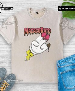 Alt Text: Official Macacorato strawberry and chocolate flavor washed t-shirt, featuring a stylish design and vibrant colors.
