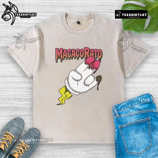Alt Text: Official Macacorato strawberry and chocolate flavor washed t-shirt, featuring a stylish design and vibrant colors.