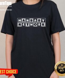 Official ManBaby Network Logo on a stylish ladies tee, showcasing a modern design perfect for fans and fashion.