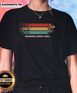 Official Mario Running Since 1985 Retro Gamer Ladies Tee featuring vibrant graphics and stylish design for gaming fans.