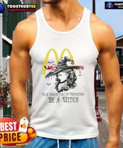 Official McDonald's Halloween tank top featuring 'Be a Witch' design in a princess-filled world, perfect for festivities.