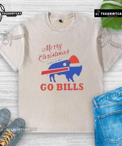 Alt Text: Official Merry Christmas Buffalo Bills washed t-shirt featuring festive design for fans celebrating the holiday season.