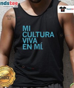 Alt Text: Official Mi Cultura Viva En Mi tank top showcasing vibrant design and cultural pride, perfect for casual wear.
