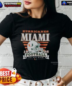 Official Miami Hurricanes Stripe Splash Ladies Tee featuring vibrant team colors and stylish design for fans.