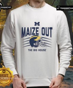 Official Michigan Wolverines Maize Out The Big House sweatshirt featuring a scratch helmet design, perfect for fans.