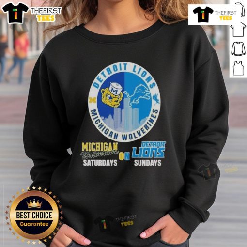 Official Michigan Wolverines and Detroit Lions sweatshirt for 2025, perfect for NFL fans on game days.