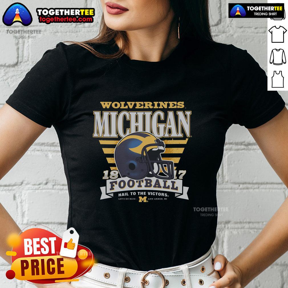 Official Michigan Wolverines Stripe Splash Ladies Tee Alt Text: Stylish Official Michigan Wolverines Stripe Splash Ladies Tee featuring a vibrant design and comfortable fit.